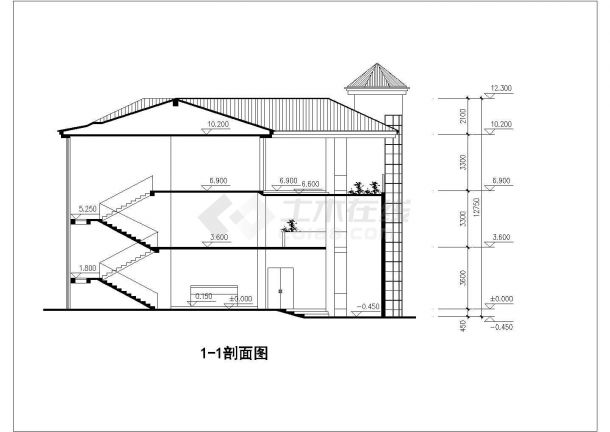 730平米3层框架结构豪华单体别墅平立剖面设计CAD图纸（含总图）-图二