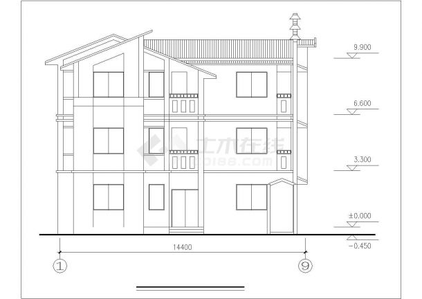 汕头市某村镇365平米3层框混结构乡村别墅平立剖面设计CAD图纸-图一