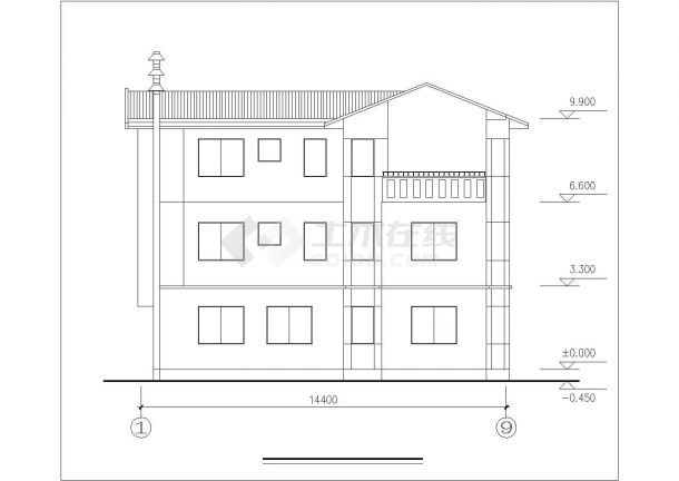 汕头市某村镇365平米3层框混结构乡村别墅平立剖面设计CAD图纸-图二