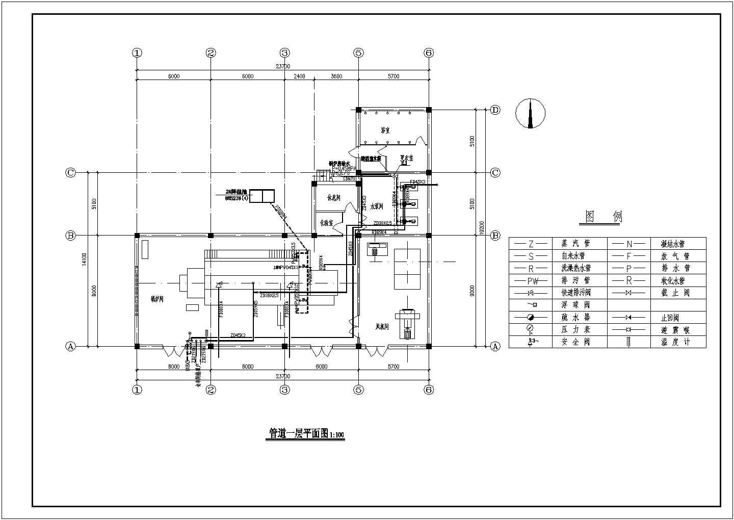 某采暖工程蒸汽锅炉房(新建工程 锅炉房内设一台）设计cad全套施工图（含设计说明）