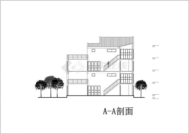 4层框架结构双拼式别墅平立剖面设计CAD图纸（每户420平米）-图一