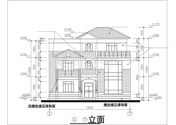 石家庄式某村镇322平米3层混合结构独栋别墅平立剖面设计CAD图纸-图一