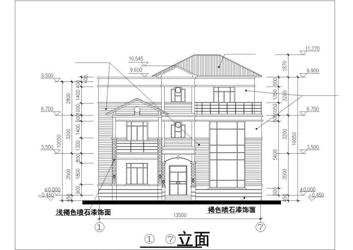 石家庄式某村镇322平米3层混合结构独栋别墅平立剖面设计CAD图纸_图1