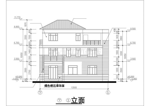 石家庄式某村镇322平米3层混合结构独栋别墅平立剖面设计CAD图纸-图二