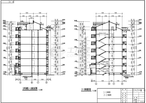 某标准型六层加跃层住宅楼建筑详细设计施工方案CAD图纸-图二