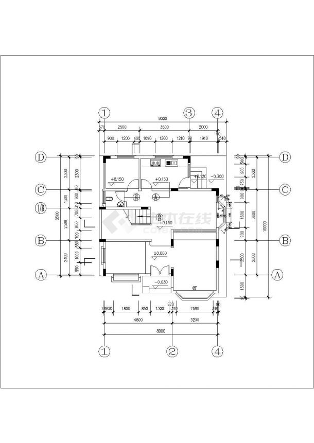 邯郸市某乡村335平米3层砖混结构单体别墅建筑设计CAD图纸-图二