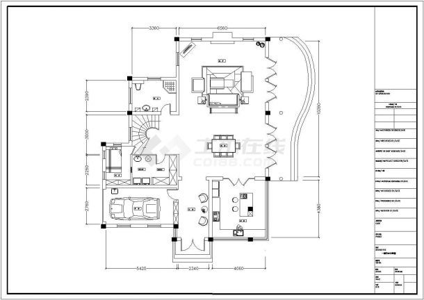 某三层框架结构外籍人事别墅室内装修设计cad全套施工图（含效果图）-图一