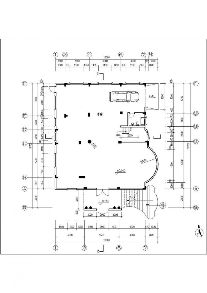 950平米4层框架结构民居住宅楼全套建筑设计CAD图纸（1层1户）_图1