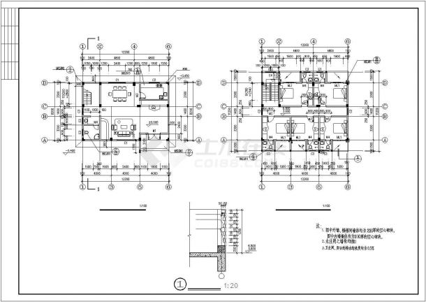 451平米3+1层钢混框架结构单体别墅全套建筑设计CAD图纸-图一