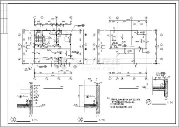 451平米3+1层钢混框架结构单体别墅全套建筑设计CAD图纸-图二