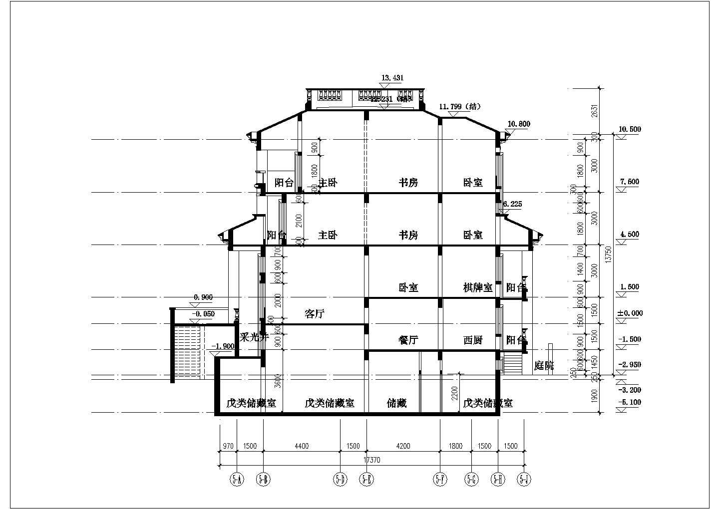 350平米左右3层框混结构单体乡村别墅建筑设计CAD图纸（含夹层）