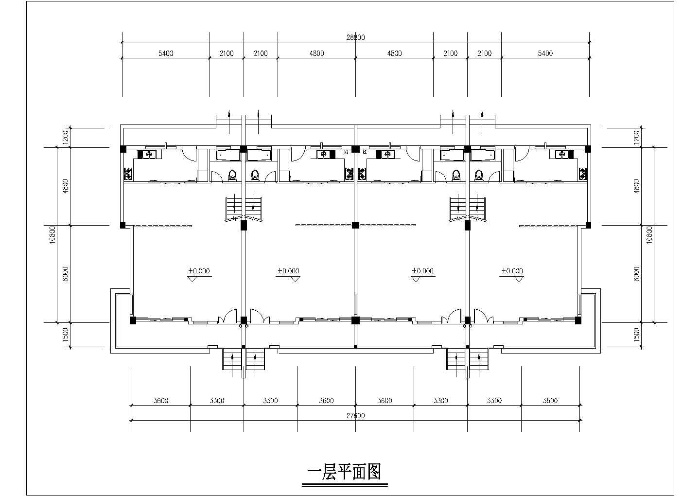 3层框混结构双拼式别墅平立面设计CAD图纸（每户356平米）