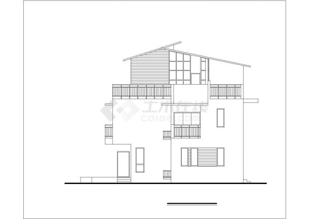 3层混合结构双拼别墅平立面设计CAD图纸（每户240平米）-图一
