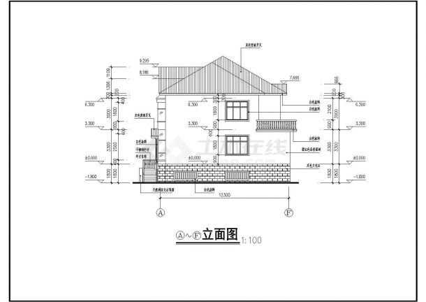 2层框混结构双拼别墅建筑设计CAD图纸（含地下室/每户345平米）-图一
