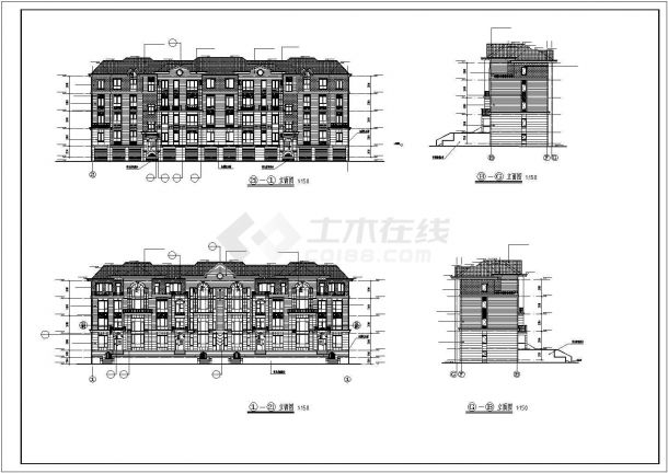 3900平米4层砖混结构住宅楼平立剖面设计CAD图纸（含半地下室层）-图一