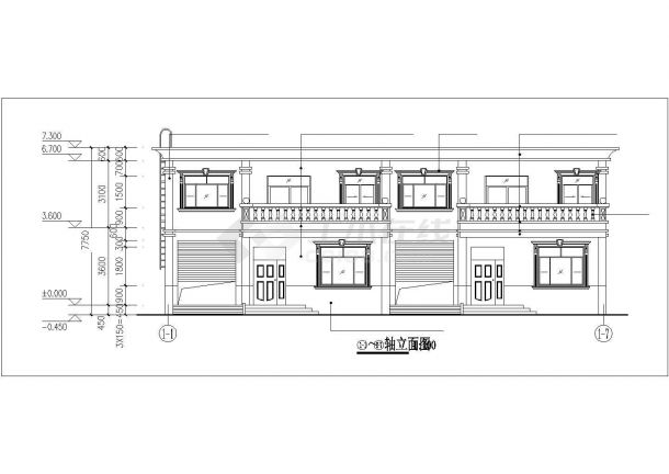 2层砖混结构双拼民居别墅平立面设计CAD图纸（每户245平米）-图一