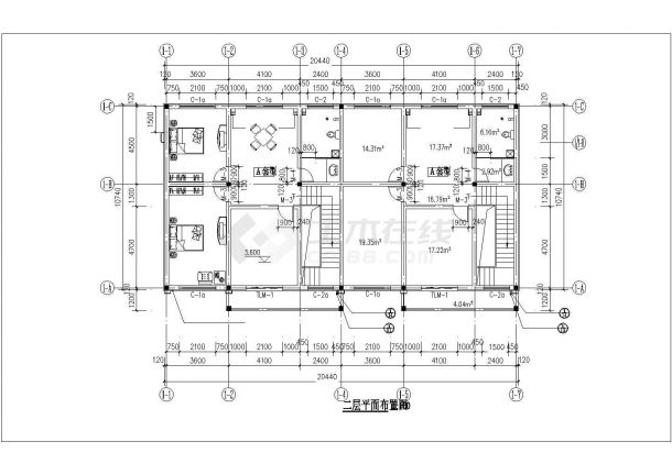 2层砖混结构双拼民居别墅平立面设计CAD图纸（每户245平米）-图二