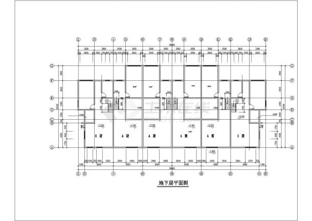 泉州市某安置小区850平米3层砖混结构六拼式别墅平立剖面设计CAD图纸-图一