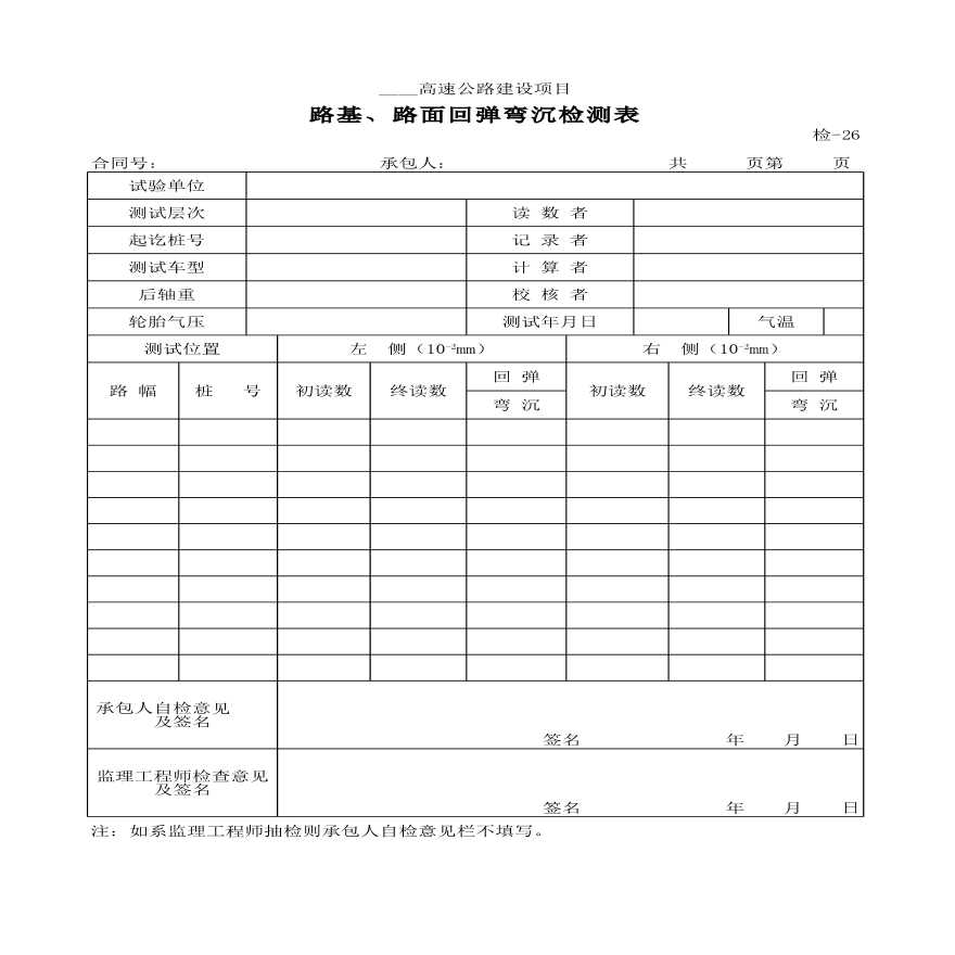 路基、路面回弹弯沉检测表材料-图一