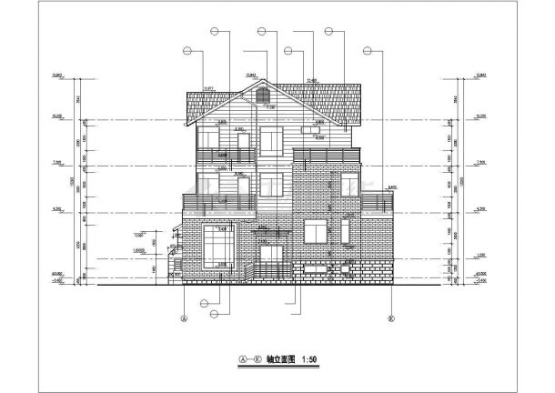 3层框混结构双拼式单体别墅建筑设计CAD图纸（含半地下室/每户393平米）-图二