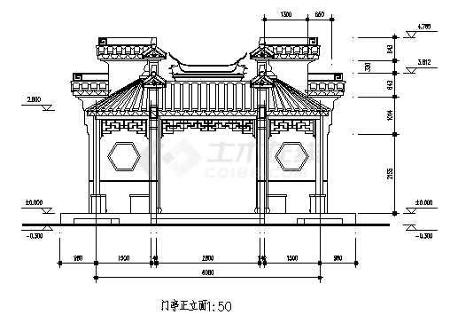 某仿古建门厅建筑施工cad图，共七张-图二