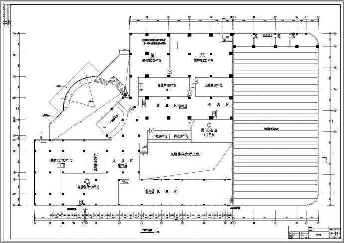 某文体中心桑拿浴场建筑设计平面图纸_图1