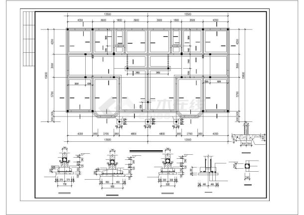 西安某别墅区双层砖混结构双拼式别墅全套结构设计CAD图纸-图一