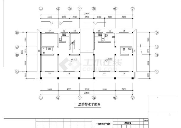 2层砖混结构联排式双拼别墅全套给排水系统设计CAD图纸（含阁楼）-图一