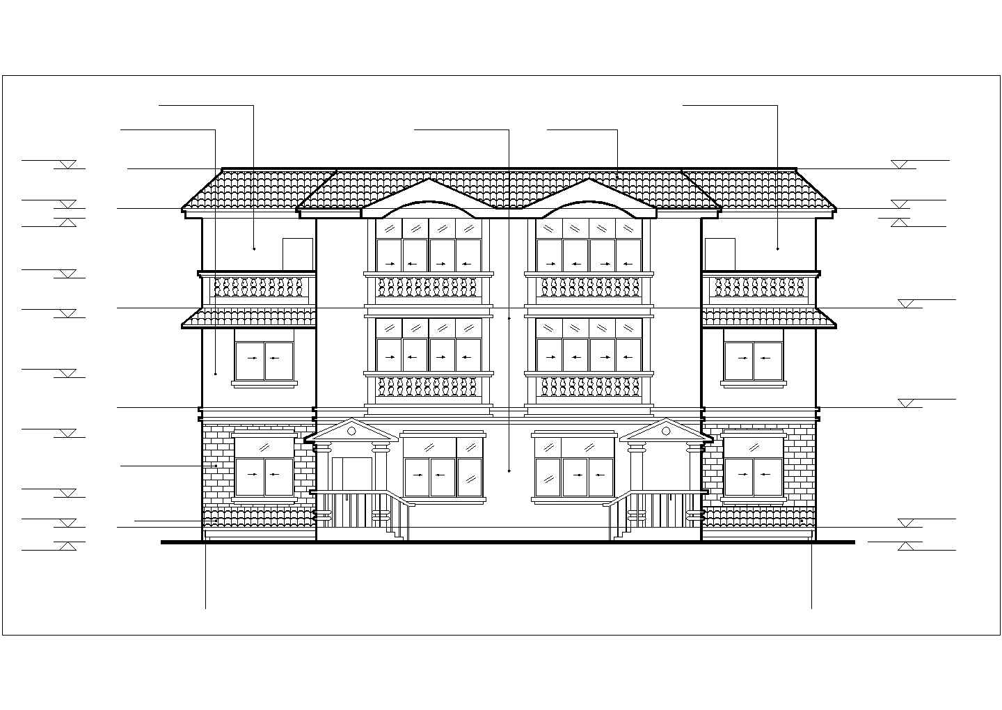 占地156平米3层混合结构双拼别墅全套建筑+结构设计CAD图纸