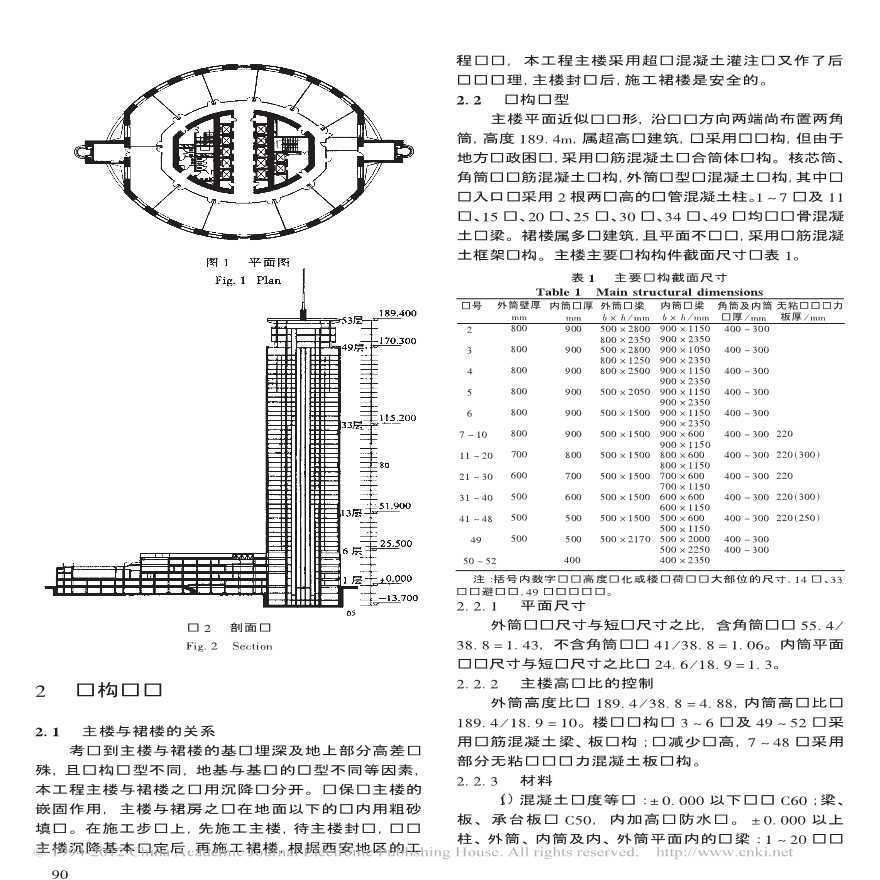 陕西省信息大厦超高层组合筒体结构设计和安全性分析论文-图二