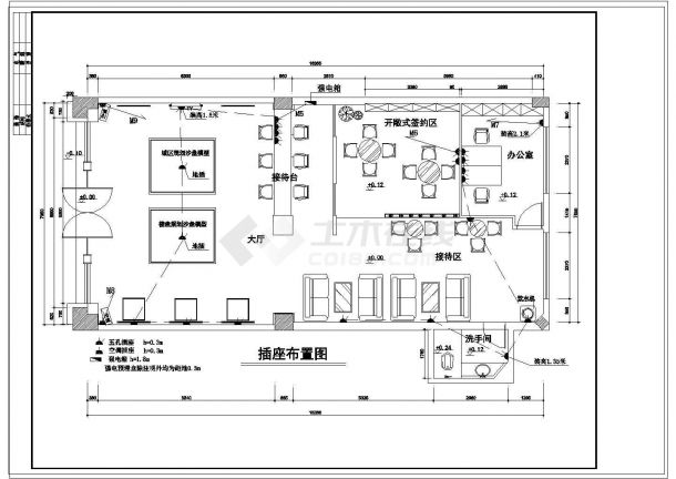 售楼部详细室内装修cad设计施工方案图-图一