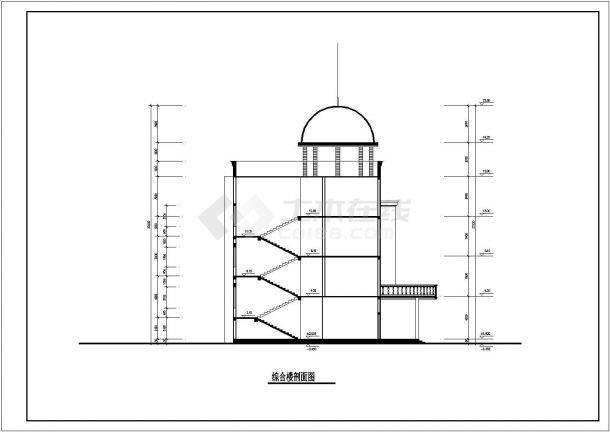 办公楼设计_【苏州】某气派办公楼CAD设计方案图(含综合楼顶层平面图)-图二