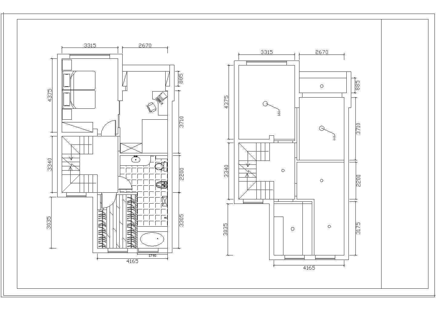 小二层别墅室内装修cad设计施工图