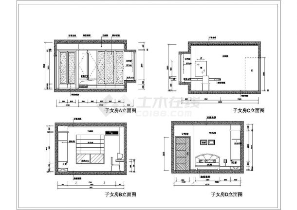 小两居户型室内装修设计平立剖面施工详图-图二