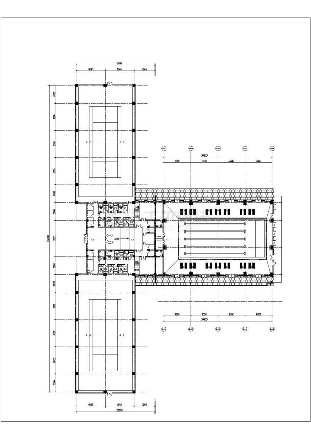 2200平米2层框架结构游泳+网球馆全套平剖面CAD设计图纸-图二