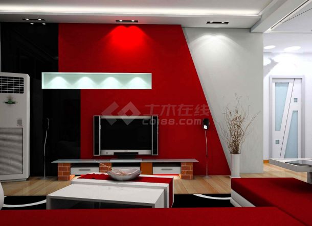 某两室两厅户型住宅红色调现代风格室内装修设计cad全套施工图（附效果图）-图一