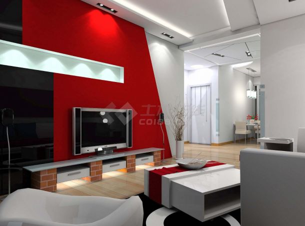 某两室两厅户型住宅红色调现代风格室内装修设计cad全套施工图（附效果图）-图二