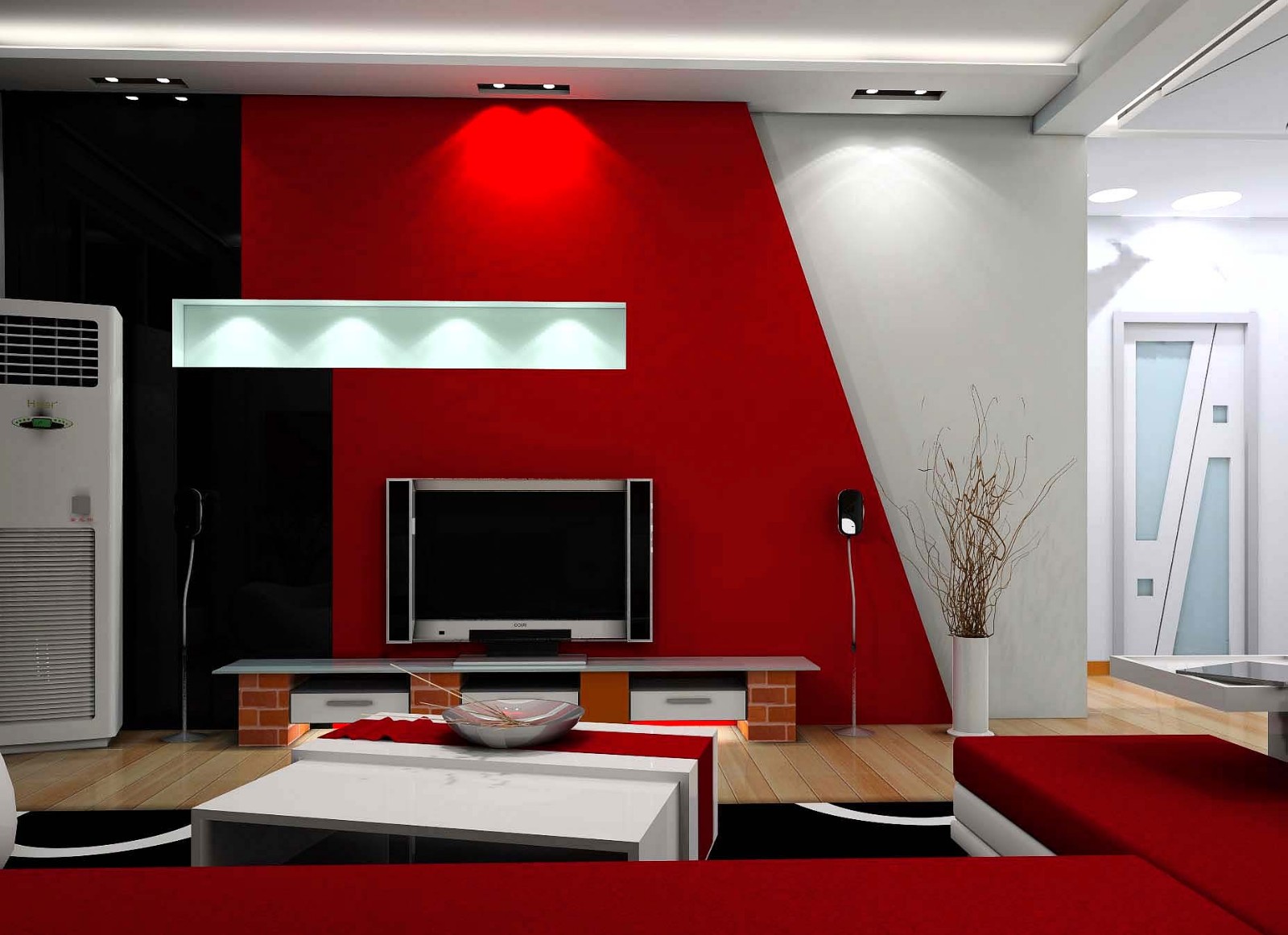 某两室两厅户型住宅红色调现代风格室内装修设计cad全套施工图（附效果图）