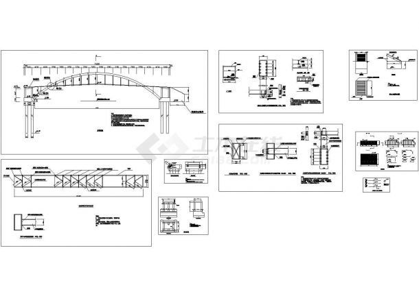 市区路桥工程人行钢桥全套施工设计cad图-图一