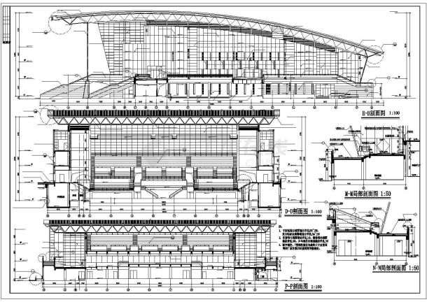 某地体育活动中心立面建筑设计cad施工图-图二