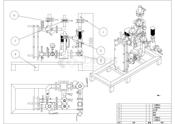 某采暖工程组合式换热机组设计cad施工大样图（甲级院设计）-图一