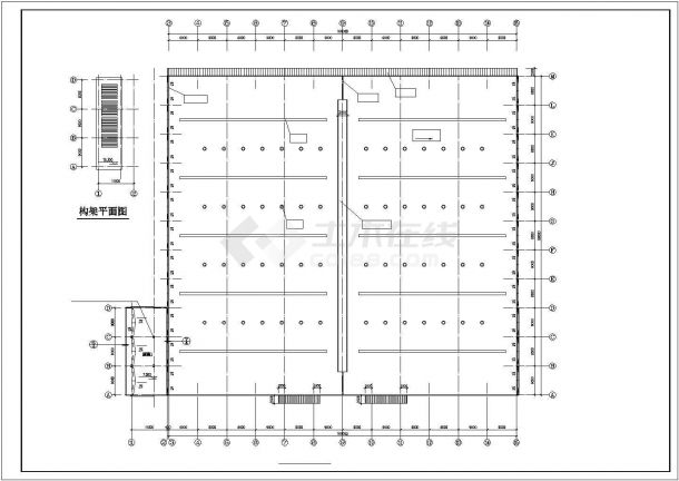 广州某工厂1.1万平米单层轻钢框架结构生产厂房平立剖面设计CAD图纸-图一