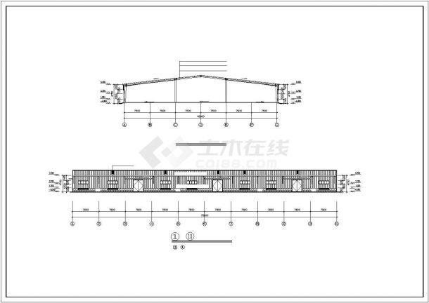 南京某工厂3.5万平米三跨门式轻钢结构生产厂房建筑设计CAD图纸-图一