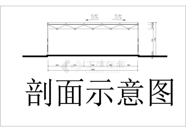武汉市某加工厂2800平米单层钢结构生产厂房平立剖面设计CAD图纸-图一