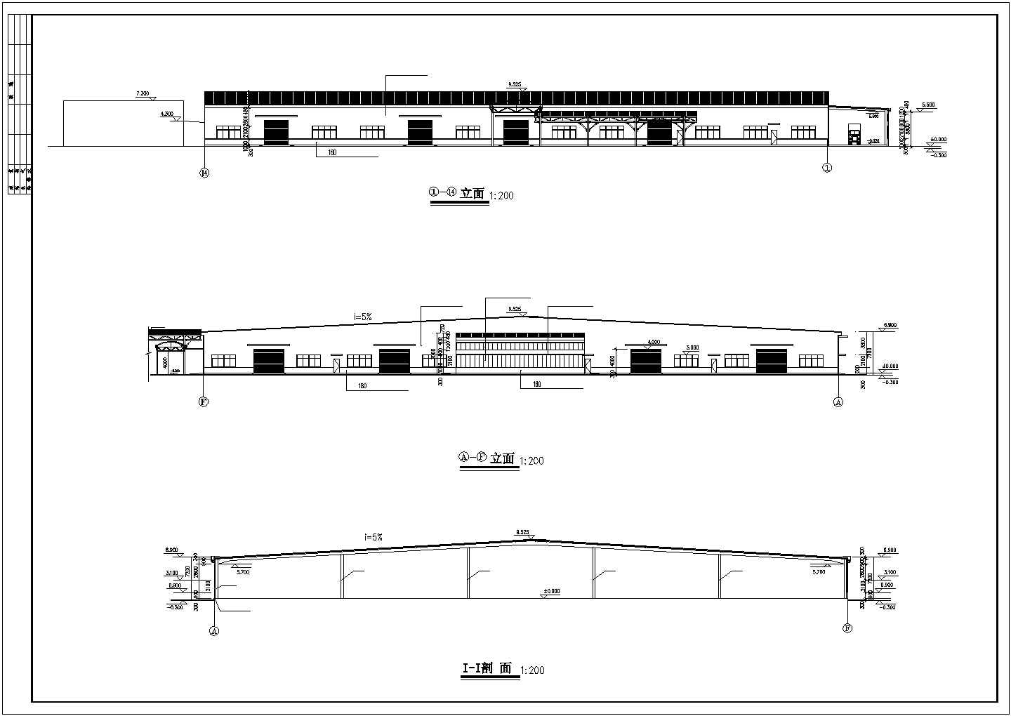 2400平米左右单层钢结构生产厂房平立剖面设计CAD图纸（2套方案）