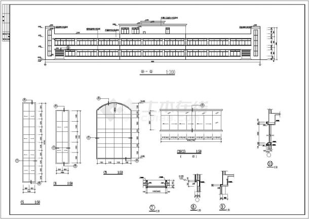 扬州市某工厂9000平米左右3层框混结构加工厂房建筑设计CAD图纸-图一