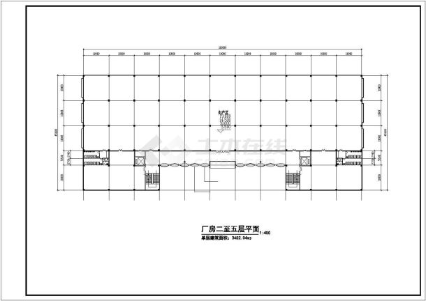 上海某造纸厂2万平米五层框架结构生产厂房平立面设计CAD图纸-图一