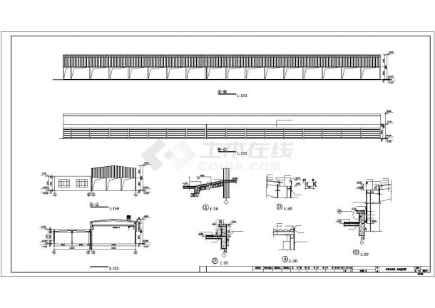 南京某文具厂1020平米单层钢框架结构生产厂房建筑设计CAD图纸-图二