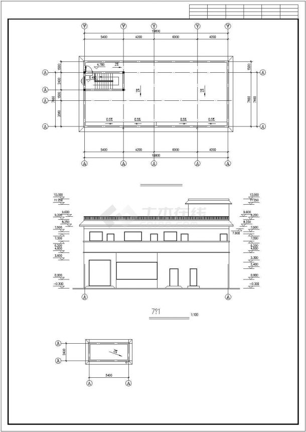 天津某污水处理厂1200平米2层框混结构处理厂房建筑设计CAD图纸-图二