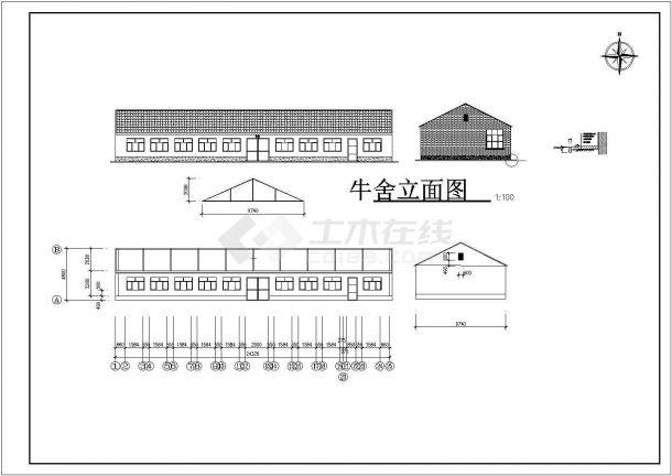 呼和浩特式某牧场800平米单层砖混结构加工车间建筑设计CAD图纸-图二